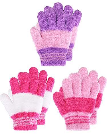 Geyoga 3 Paar Kinder Strickhandschuhe Winter Vollfinger Handschuhe (Helle Farbe, M)
