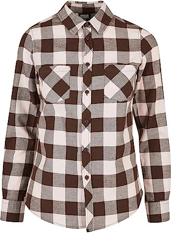 Urban Classics Damen Ladies Turnup Checked Flanell Shirt pink/Brown, XXL