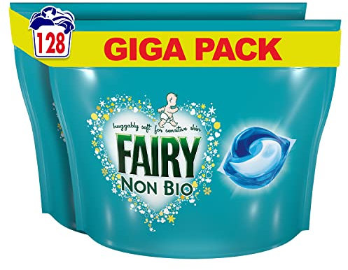Fairy Non-Bio All-in-1 PODS Washing Liquid Laundry Detergent Tablets/Capsules, 128 Washes (64 x 2), Huggably Soft for Sensitive Skin