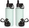 Volhoply 1 Litre Insulated Water Bottles Bulk 2 Pack with Straw & Spout Lid,Stainless Steel Sports Water Bottle,Double Wall Vacuum Tumbler,Leakproof Wide Mouth Metal Flask for Hiking,Camping(Fog,2)