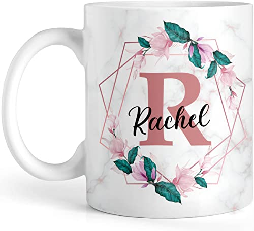 EKAM Personalised Tea Mug with Initial Name - Best Floral Marble Mug - Customised Gift for Valentine’s Day, Birthday, Christmas Day for Mom, Dad, Kids, Friends or Girls, 11oz Ceramic Cup (Design 5)
