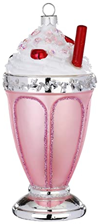 Christbaumschmuck Glas 13cm Milchshake Erdbeer mit Glitzer Weihnachtskugeln Süßigkeiten rosa