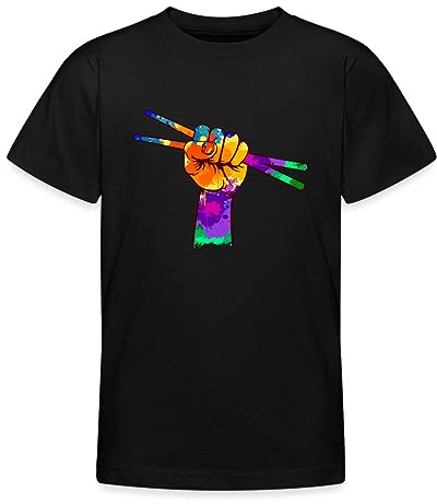 Spreadshirt Schlagzeug Schlagzeuger Musik Drums Drumsticks Sticks Teenager T-Shirt, 152/164 (12-14 Jahre), Schwarz