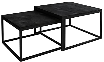 lukmebel Quadratischer Couchtisch Yoshi 2in1 Pulverbeschichtet 20mm Stahlrahmen 16mm Laminatplatten Modern Scandi Ergonomisch Solide Langlebig Schwarz + Dunkler Beton