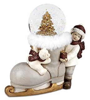 formano Schneekugel auf Schlittschuh zur Winterdeko mit Junge und Eisbär