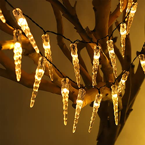 Weihnachtsbeleuchtung Außen Solar Mit Fernbedienung, Led Eiszapfen Lichterkette Weihnachten Außen Solar, Weihnachtsdeko Aussen Beleuchtet Amerikanisch, Garten Weihnachtsbaum Lichterkette (Warme 6,5 m)