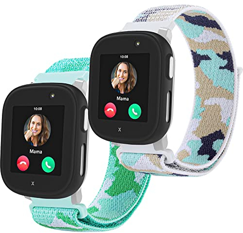 Polyjoy 2 Stück Kinder Nylon Armbänder kompatibel mit Xplora X6 Armband, Kids Smartwatch Mädchen Jungen Weich Verstellbare Ersatzbänder für Xplora X6 Play/Xplora X6 Pr-Weiß+Grün