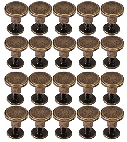 20 Pièces Tête Plate Cuivre Laiton, Rivets pour Cuir Chicago Vis Vis écrous Clous Rivets Accessoire de Capuchon en Cuir (6,5 mm)