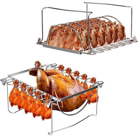 WELL GRILL 3 en 1 Acero inoxidable Spareribs Halter Grill para barbacoa esférica y parrilla de carbón, lata de cerveza, soporte para patas de pollo para Weber Enders Napoleon Kamado