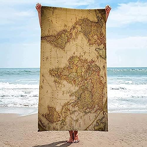 Buohwiwe Weltkarte Strandtuch 80x160 cm, Weich Schnell Trocknen Microfaser Handtücher, 3D Strandhandtuch Weltkarte Strandtücher Badetuch Strandlaken Handtuch Herren Frauen Badetücher