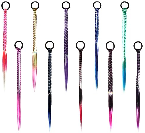 Aomig Haarverlängerungen für Mädchen, bunt, Kunsthaar mit elastischem Band, 40 Stück, für Bomboniere, Geburtstagsfeiern, Haarzubehör, 40 cm