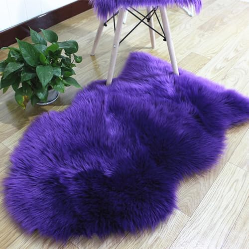 CHUYIX Plüsch Flauschige Teppiche Künstlicher Plüschteppich Kunstwolle Weiche Teppich Rutschfester Kunstfell Matte Rund Lammfell Fellteppich für Schlafzimmer Wohnzimmer Lila 45 * 65cm