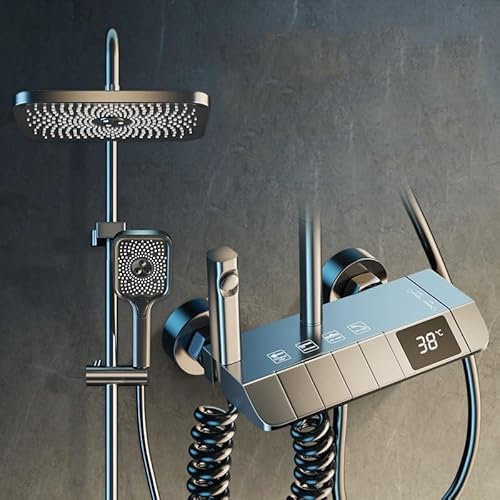 COYEUX Sistema Doccia Piano Key, Set Miscelatore Doccia termostatico con Display Digitale, con Rubinetto Doccia a Cascata in Ottone a 3 velocità e Getto