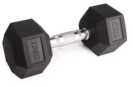 Phoenix Fitness Hex Dumbbell - Single Rubber & Cast Iron Hexagonal Dumbell Hand Weights for Men and Women at Home & Gym - Weight: 10kg