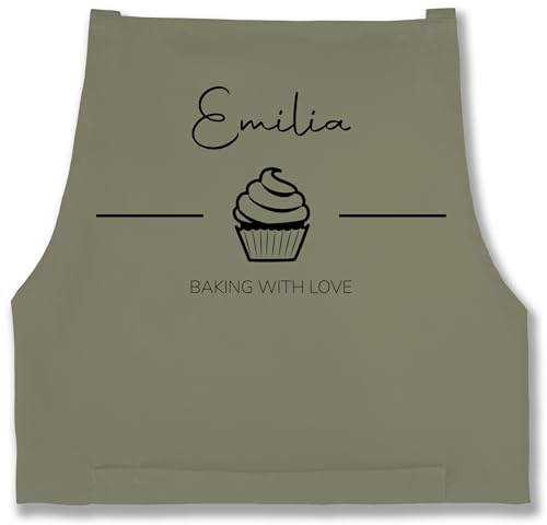Schürze - Backschürze - Baking with Love mit Namen - 85x69 - Sage Grün - personalisierte geschenke küche bäckerschürze damen koch liebe kochschürze weihnachtsschürzen schürzen zum backen