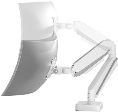 HILLPORT 36 38 43 46 White Ultrawide Single Monitor Arm 13-49 inch Flat and Curved Screen Hold to 20 kg Heavy Duty Desk Mount Gas Spring Height Adjustable Computer Stand, VESA 75 or 100mm A9W