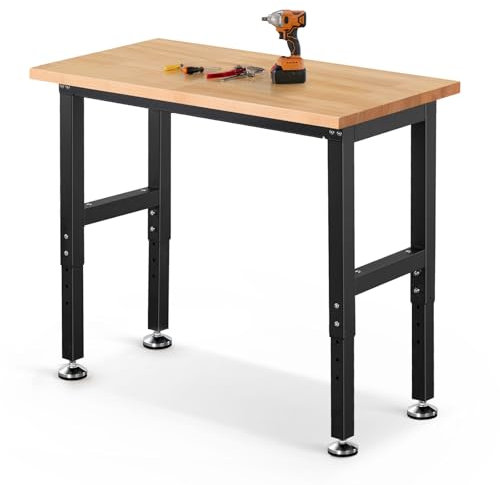 ENJOYWOOD Work Bench 41 Inch Workbench for Garage Heavy Duty Rubberwood Tabletop Work Table for Cutting Wood Shop Home Office Electronic Woodworking