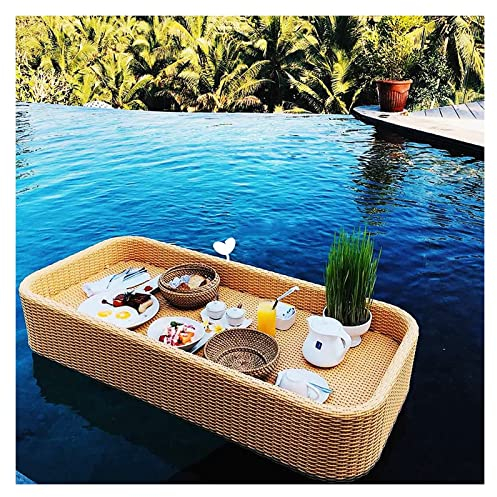 Schwimmendes Serviertablett, Pool-Tablett, schwimmendes Tablett, schwimmender Tablett-Tisch, Retro-wasserschwimmendes Frühstückstablett, Rattankorb für Hotel-Villa-Swimmingpool