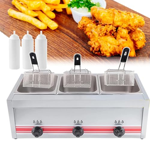 (30l) Friggitrice A Gas Commerciale, Friggitrice A Grande Capacità Con Tre Slot, Piastre Elettriche Di Grande Capacità, Elettrodomestici Da Cucina, 3 Bottiglie Per Condimenti Da Spremere