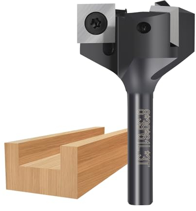 BALUGAEA Planfräser für Oberfräsen mit 8 mm Schaft – 39 mm Schnittdurchmesser – ausgestattet mit 3 austauschbaren Hartmetallmessern 12 x 12 mm, Fräser zum Planfräsen, Nutfräsen und Kantenfräsen