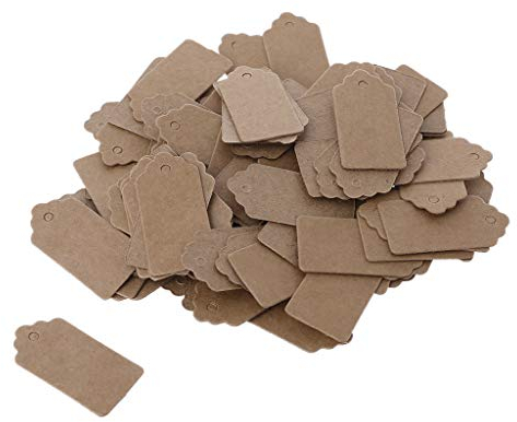 100 Stück Vintage-Kraftpapier, Geschenketiketten, Schmuck-Etiketten, Basteldekoration, 2 x 4 cm, Schulanfang, Schulanfang, Schulanfang, Cupcake-Anhänger, Geschenk, mit Löchern, Weiß, 100 Stück