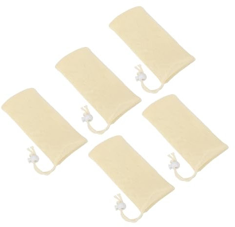 5 x Netz-Seifenbeutel, weich, mehrlagig, Schaumstoffnetz, Seife, Kordelzug, Badezimmer, Beige