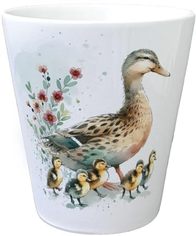 speecheese Ente mit Küken Blumentopf klein gelb mit Vogel Federn und Wasser - Ideal für Teich und Garten als Familie dekorieren