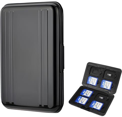 Étui pour Cartes Mémoire 16 Emplacements Résistant à l'eau, 8 SD + 8 Micro SD Cards, Boîte Plastique pour Micro SD SDXC SDHC TF (Noir)