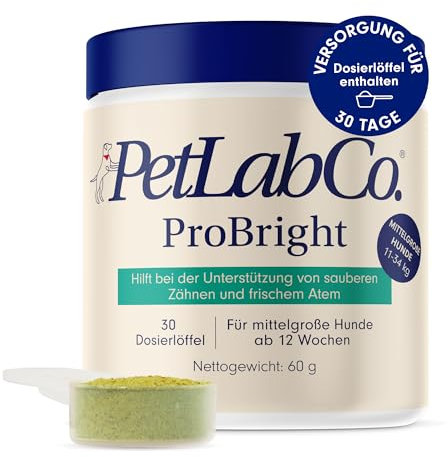 PetLab Co. ProBright Zahnpulver - Zahnpflege für Ihren Hund - Zahnreinigung ohne Zahnbürste - Gegen Zahnstein und Mundgeruch - Entwickelt für Mittelgroße Hunde