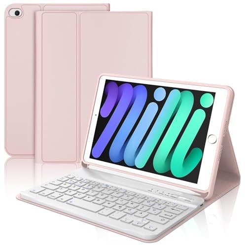 WAVATA Tastatur Hülle für iPad Mini 5/4/3/2/1, Deutsch QWERTZ Layout Tastatur für iPad Mini 5 2019/ iPad Mini 4 2015 Tastatur Abnehmbarer Kabellose, Rosa