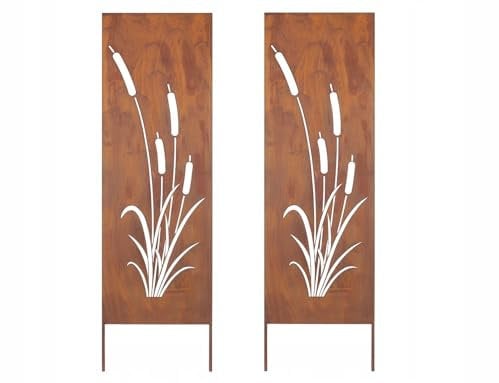 Kapaga - Sichtschutz Metall 2x - 160 cm x 50 cm - Edelrost - Rostoptik Sichtschutz für Garten - Sichtschutzelement - Sichtschutzwand - Gartendekoration Zaun - Rost (Kalmus)