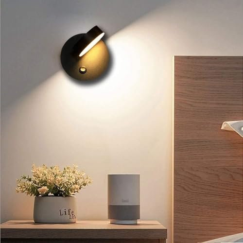 Applique murale rotative à 360°, lampes de chevet, lampes de lecture, luminaire mural en métal avec panneau LED pivotant, applique murale avec interrupteur à bouton LED pour chambre à coucher, salon,