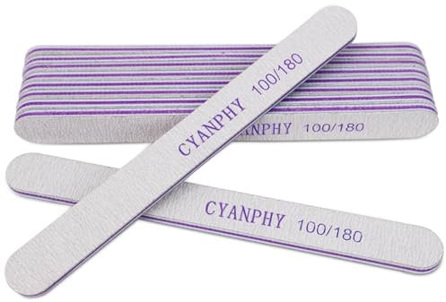 CYANPHY Nagelfeilen 100 Körnung 180: Nagelfeilen für natürliche Nägel, 10 Stück Schmirgelbretter für Nägel, doppelseitige waschbare Nagelfeilen und Puffer, Nagelpflege, Maniküre-Set, Salon,