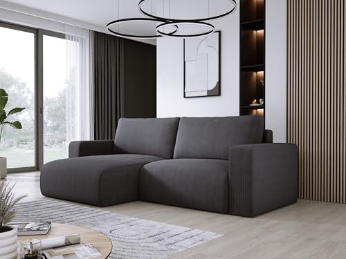 DomoHome Universelles Ecksofa Mit Schlaffunktion Und Bettkasten Weicher Cordstoff Flexibel Stellbar Linkes Layout Schlaffläche: 205x125cm Größe: 247x143x83cm Farbe: Graphit