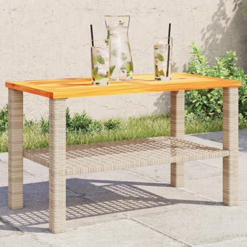 Homvdxl Garten-Esstisch, Rattan-Optik, Terrassen-Bistrotisch mit Holztischplatte, Allwetter-Outdoor-Konversations-Beistelltisch für Balkon, Hinterhof und Pool, 70 x 38 x 42 cm, Beige