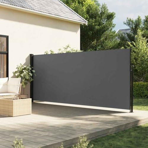 Myheimly Seitenmarkise, Wandmarkise mit PU-Beschichtung, Sichtschutz für Balkon Terrasse Garten, Windschutz Markise, Ausziehbar Polyester Anthrazit,180 x 300 cm