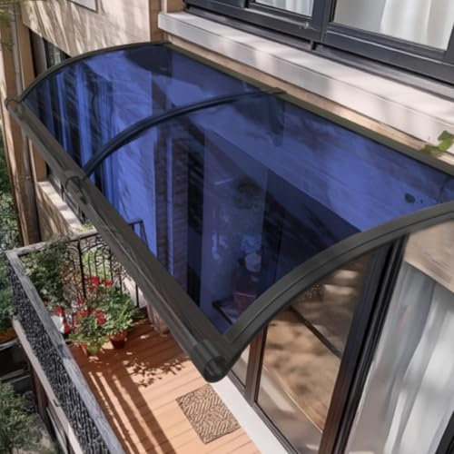 UV Protection Sink Window Awning Door Canopy,Heat Insulation Outdoor Front Door Patio Sun Shetter,Blue Polycarbonate Cover with Black Bracket,for Porch Entry Roof (45x80cm/18x31)