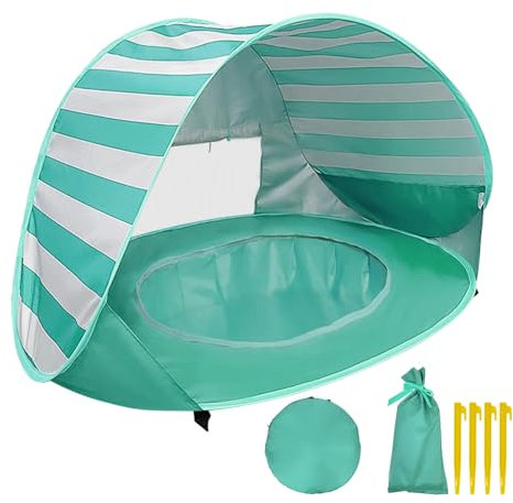 YORFULL Tente de Plage Bebe Anti UV 50+, Tente Bebe Portable avec Mini Piscine, Adaptée à la Plage et au Camping, avec Sac de Transport