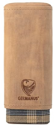 GERMANUS Brillenetui aus Echtleder, innen Holz, teleskopisch, braun