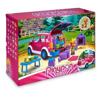 pour pinypon - Coffret Camping Car Familial + 2 Figurines + Accessoires - Van Aventure, Vacances - Set Mini Poupee vehicule avec Une Carte