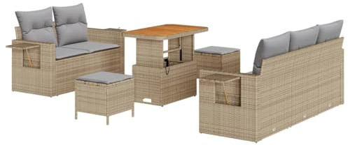 vidaXL Gartensofa-Set 10 STK. Beige und Hellgrau Poly-Rattan