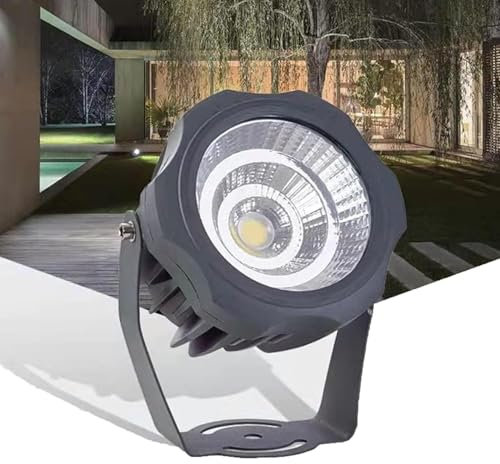 GUODDM Projecteur LED D'extérieur Rond COB, Longue Portée, Éclairage Paysager À Angle Réglable, Étanche IP65, pour Mur, Publicité, Bâtiment, Pelouse(Warm White,10W(AC12V))
