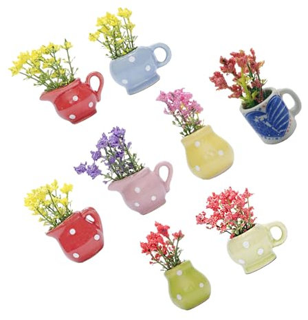 8Pieces Buds Vases For Fridge Home Office Decoration Miniature Resins Flower Pots Refrigerator Magnets Ornament