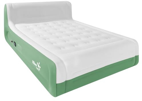 HikerSKY King Size Air Mattress with Headboard – Inflatable Air Bed with Battery Pump, Fast 3-Min Setup, Ideal for Home, Guest Room & Camping, Green, 220x154x45cm