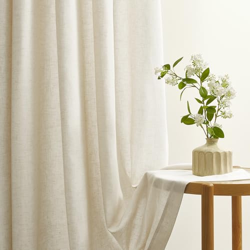 Topfinel Tende Per Interni Camera da Letto Salotto Moderne Beige Lino e Cotone Naturale con Anelli Oscuranti Tenda Salotto Porta Finestra Bagno Cameretta Bambina Tendine per Finestre 140 x 225 cm, 2pz