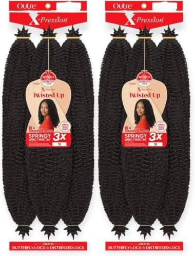 Outre X-Pression Twisted Up 3X Springy Afro Twist Crochet Braids 24 (1B (2 PACK))