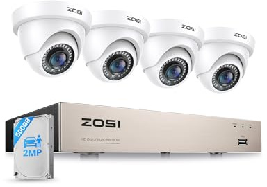 ZOSI 1080P Überwachungskamera Set 8CH 500GB DVR 4 Dome Sicherheitskameras | Innen & Aussen für Haus & Garage, Personen- und Fahrzeugerkennung, 24m IR Nachtsicht