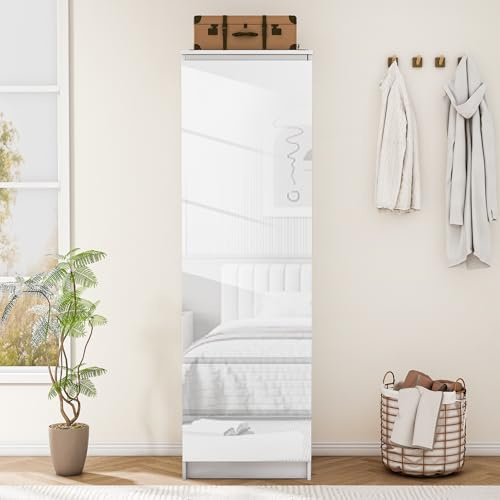 Wumagin Armoire de Chambre 180 cm, Armoire 1 Portes avec 2 Tiroirs, Meuble de Rangement pour Chambre Adulte, Dressing Rangement Placard (Blanc)