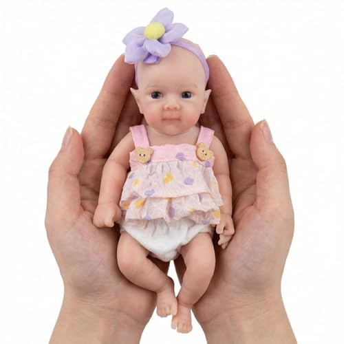 Lonian 8 Pollici Silicone Bambino Bambole Full Body Realistico Mini Neonato Reborn Bambino Bambole Dormire Ragazza con Vestiti Set Natale Giocattolo per Età 3 + (Viola)