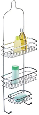 axentia Duschregal Cassandra in Silber verchromt, Hängeregal inkl. Befestigungsmaterial, Badregal mit zwei Böden, Seifenschale und zwei Haken, Maße: ca. 22 x 9,5 x 62,5 cm